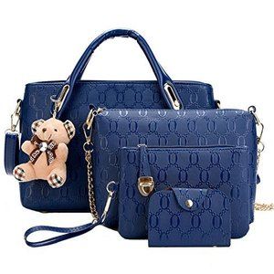 Ladies 4-Piece Satchel Hobo Set – Large Tote, Wallet, Shoulder Bag (Blue)